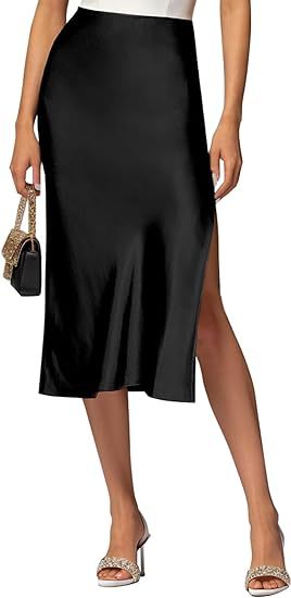 Cross-Border Amazon European and American Style Slit Satin Skirt Elastic High-Waisted Dress Slimming Fashionable Versatile