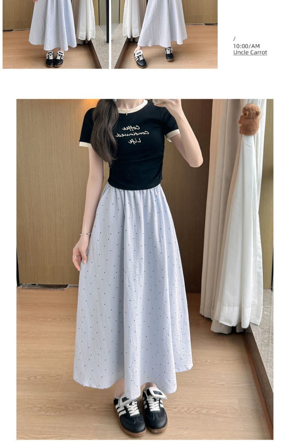 Fashionable Simple Wave Dot A- line Umbrella Dress Women's Summer New High Waist Slimming Sweet Elegant All-match Half-length Dress